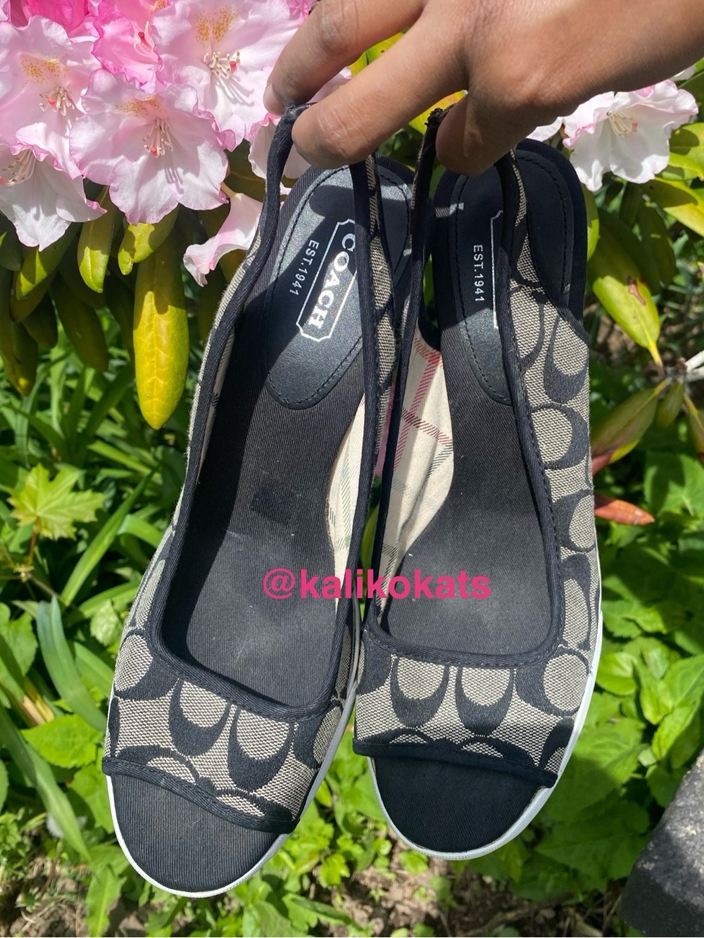Coach Deadstock Monogram Women's Canvas Slingback Wedge - Black/Grey size 10 - Picture 3 of 8